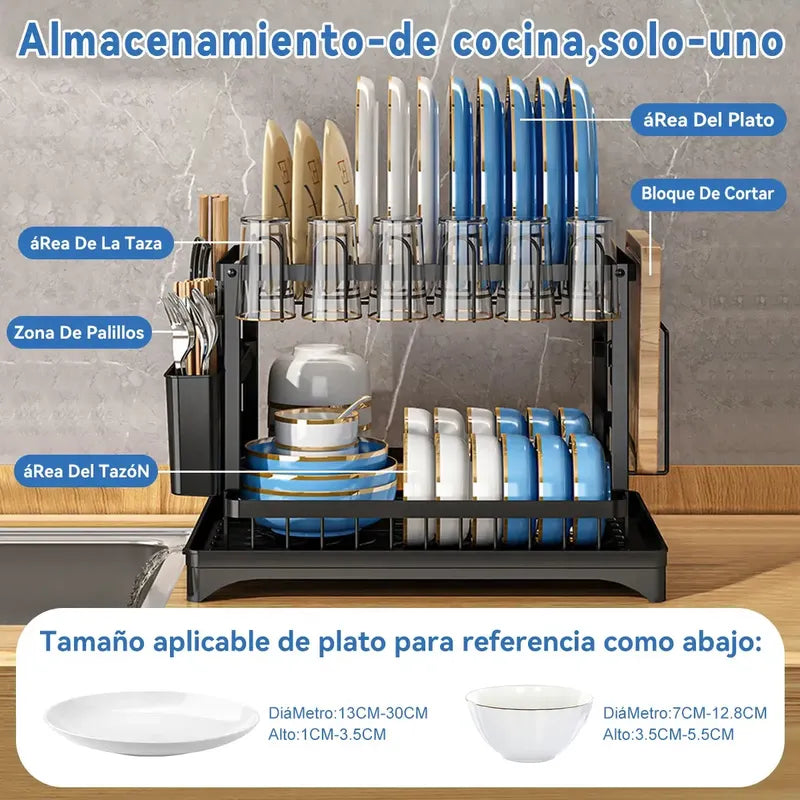 Escurridor de Platos 2 Niveles: Recupera el Mesón de tu Cocina
