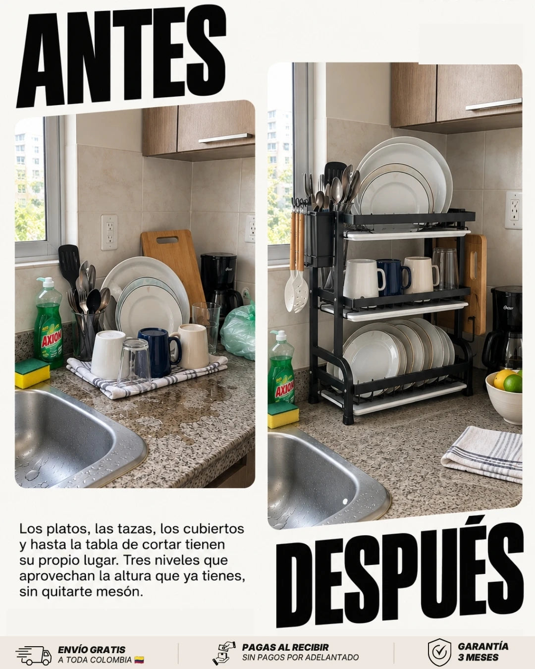 Escurridor de Platos 3 Niveles: Tu Cocina Libre de Desorden
